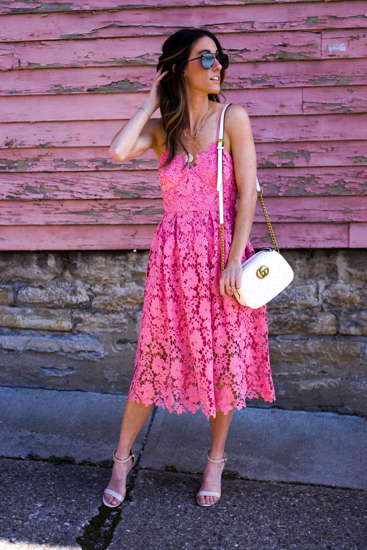 Spring and Summer Fashion Trending Bubble Gum Pink Crochet Midi Dress